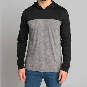 Real Essentials Mens Medium Hooded Black Gray Pullover Polyester Spandex